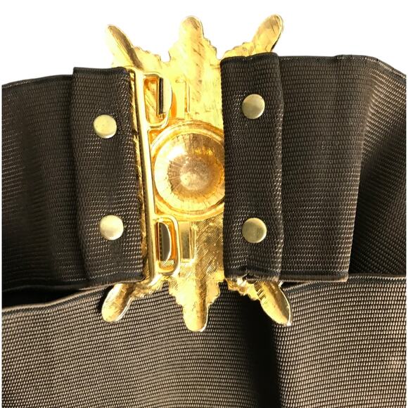 Vintage 27" Belt Black Gold Sunburst Hook Closure Wide Elastic Band Old Money - Picture 6 of 6